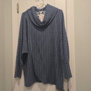NWT - Lularoe Large Kristen - blue gray stripe - waffle knit